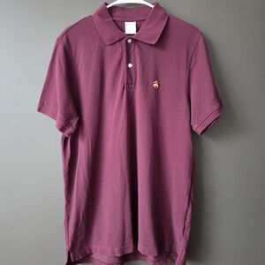 Brooks Brothers Mens Polo Shirt Burgundy Red Slim Fit Size L Sheep Logo Cotton